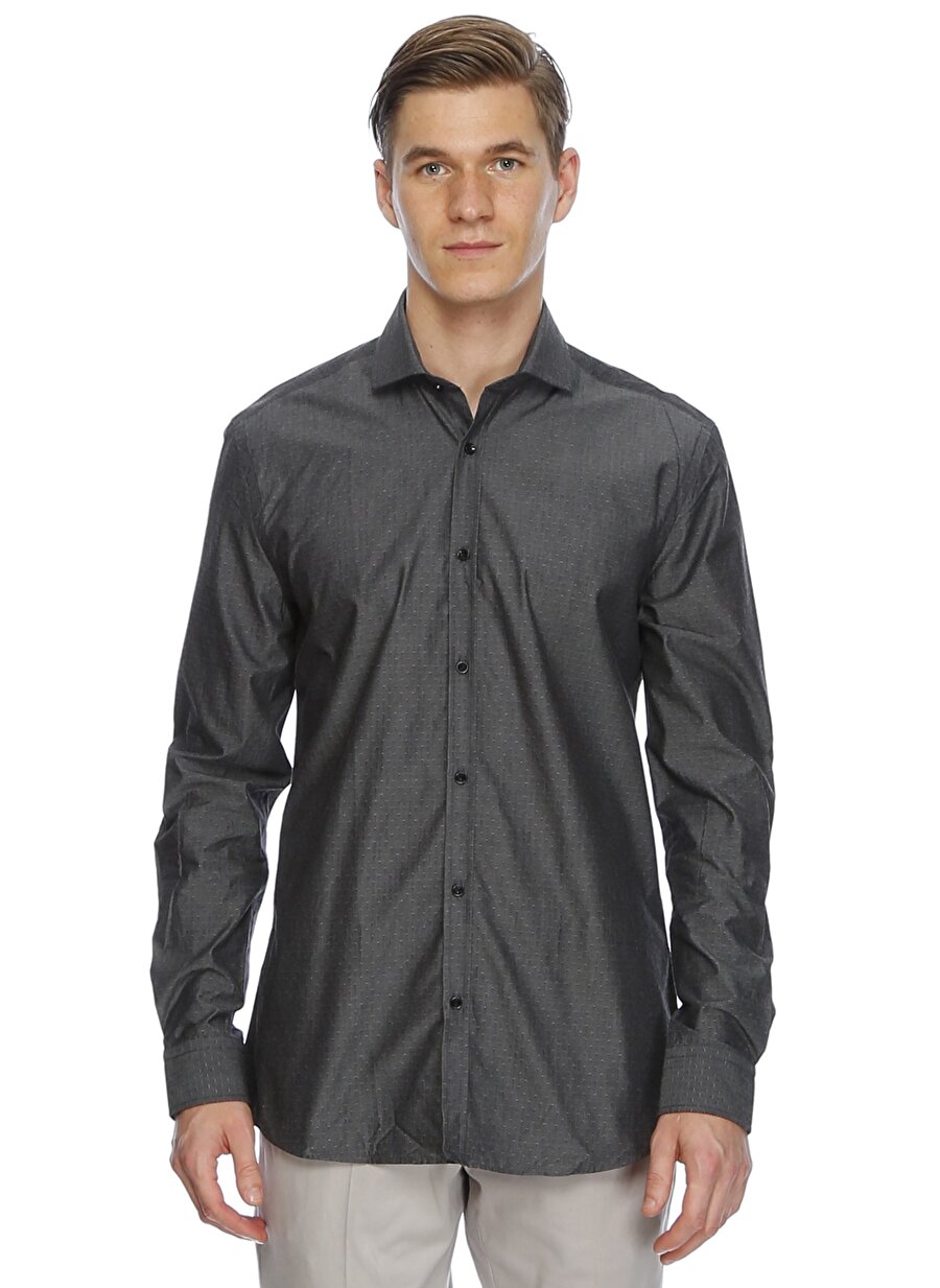 XL Antrasit Cotton Bar Siyah Regular Fit Gömlek Erkek Giyim