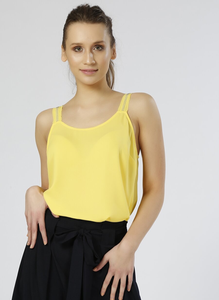 40 Sarı Fabrika Askısı Taşlı Şifon Atlet Kadın Giyim T-shirt