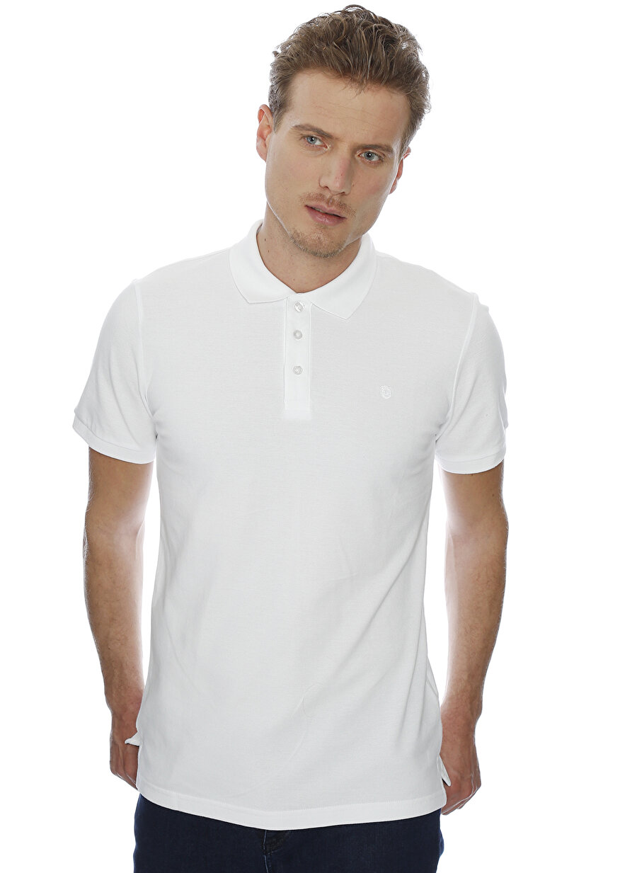 XL Beyaz Limon Düz T-Shirt Erkek Polo Yaka