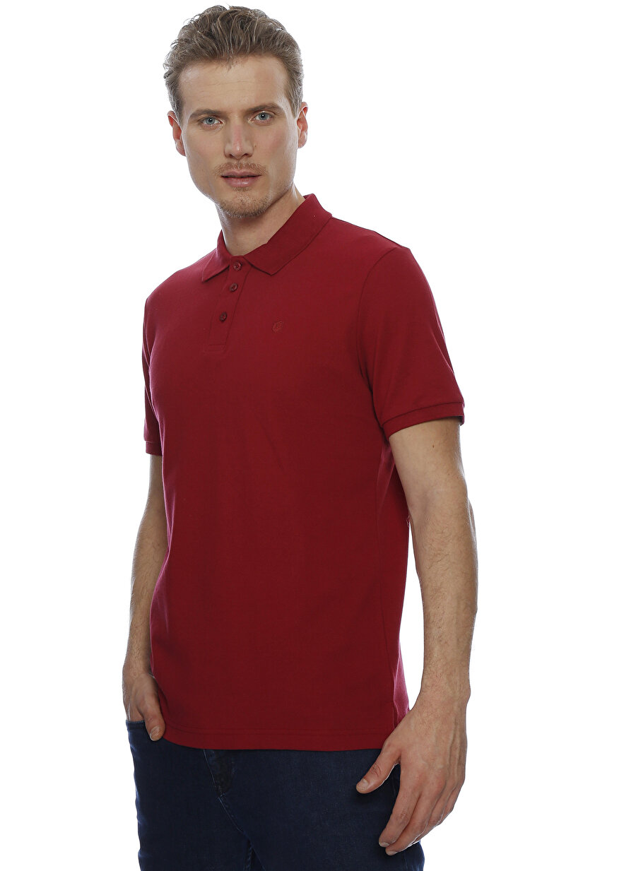XL Şarap Limon Kırmızı Düz Polo T-Shirt Erkek Yaka