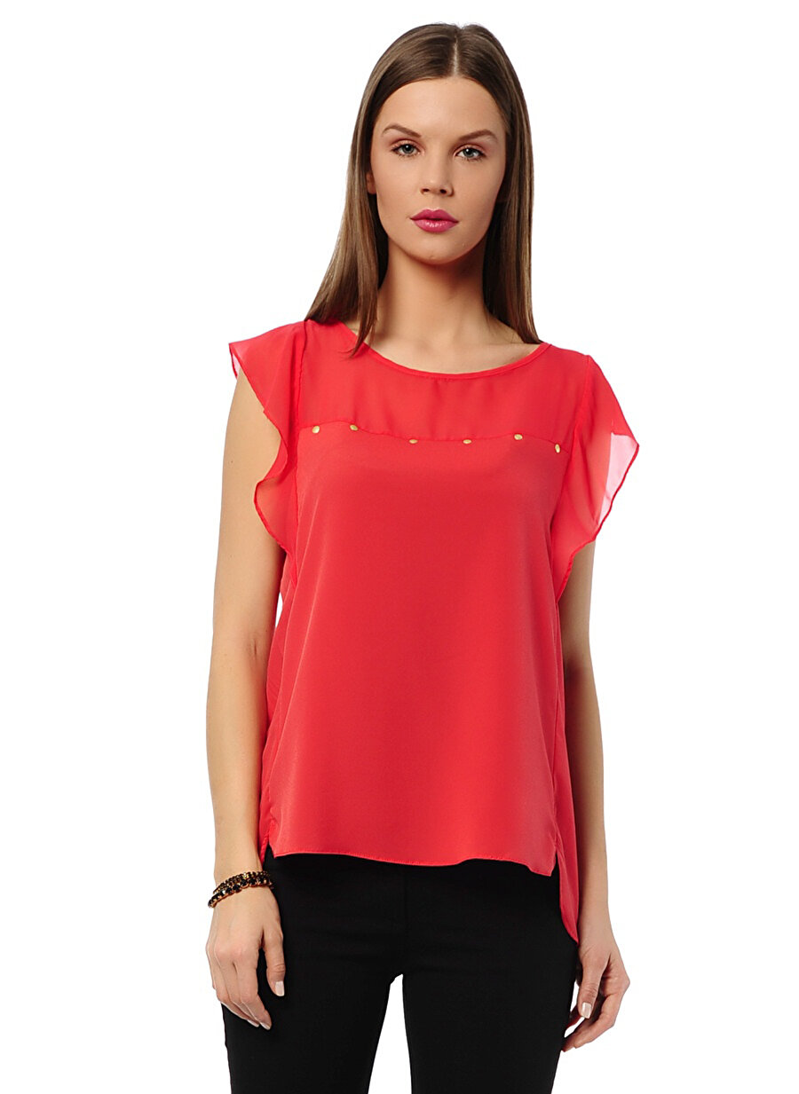 XL Neon Kırmızı Limon Nar Çiçeği Bluz Kadın Giyim Gömlek