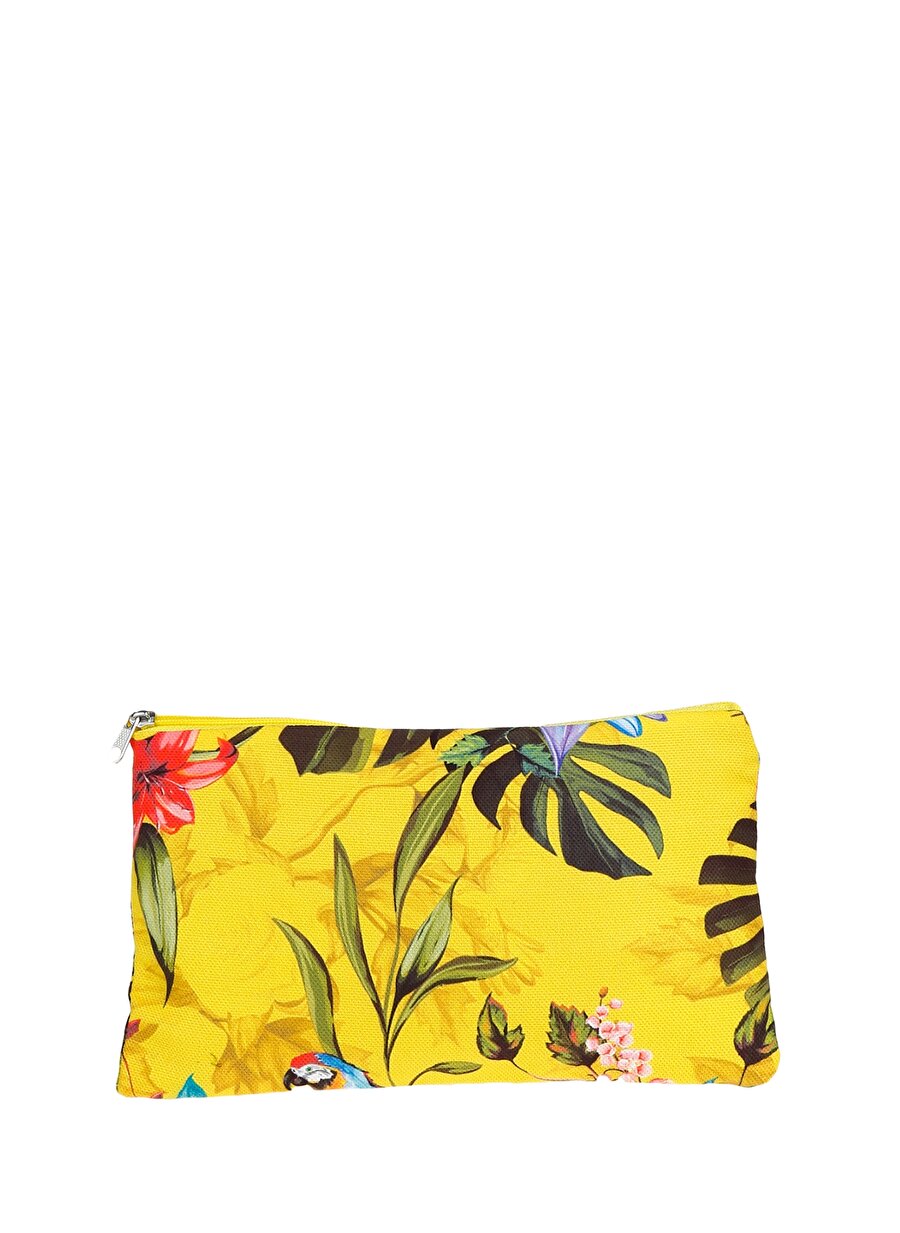 T-Box Çiçek Desenli Sarı Makyaj Çantası