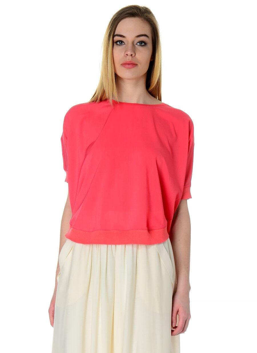 L-XL Neon Kırmızı Limon Bato Yaka Bluz Kadın Giyim Gömlek