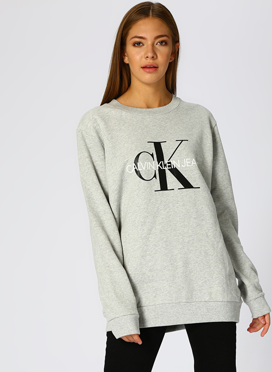 Calvin Klein Jeans Gri Kadın Sweatshirt CORE MONOGRAM LOGO