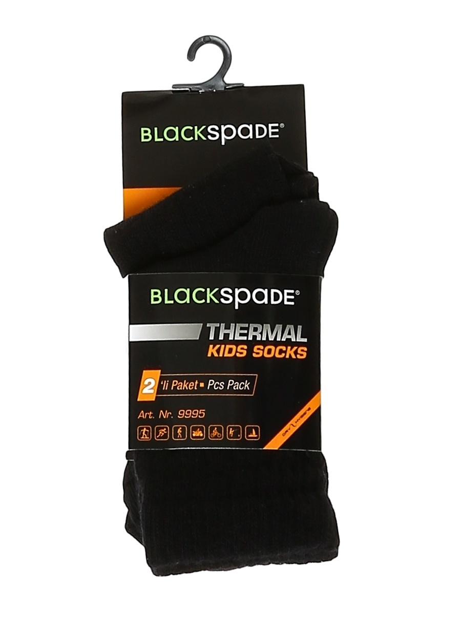 Blackspade Siyah Çocuk Düz Spor Çorap 42-9995-Termal Çor