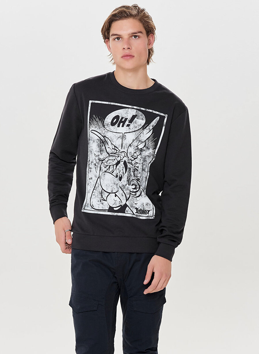 XL Siyah Only amp; Sons & Baskılı Sweatshirt Spor Erkek Giyim