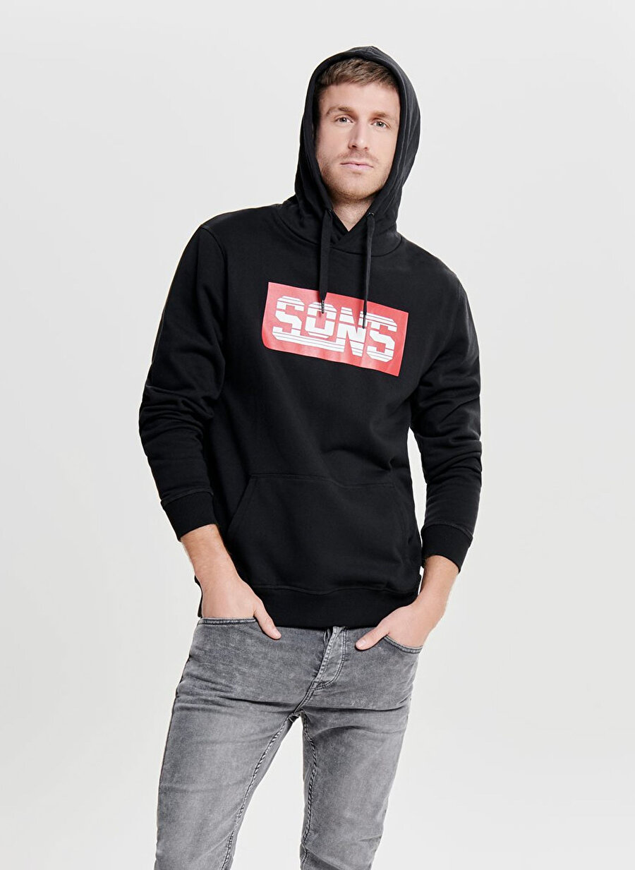 XL Siyah Only amp; Sons & Baskılı Sweatshirt Spor Erkek Giyim