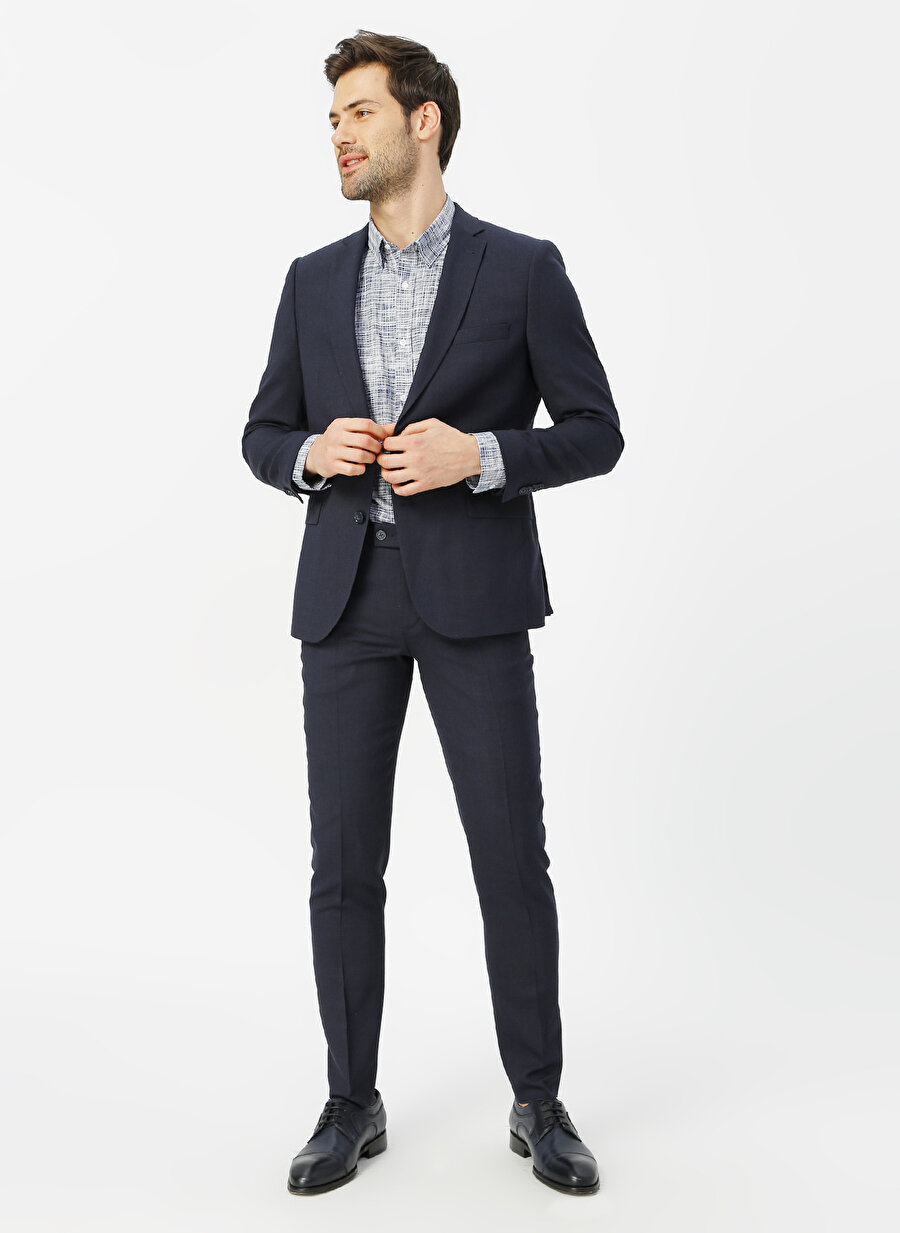 48 Lacivert Pierre Cardin Desenli Takım Elbise Erkek Giyim