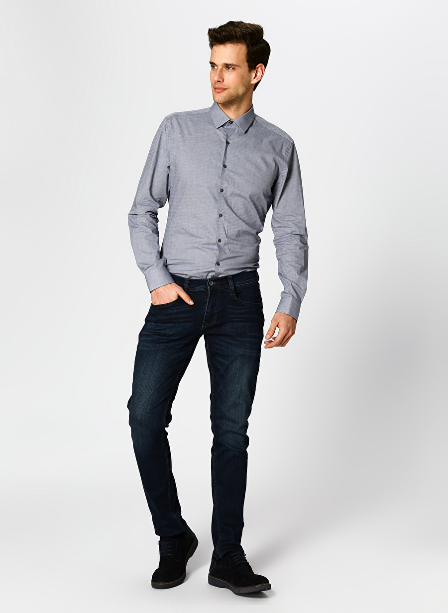 Fabrika Slim Fit Lacivert-Gri Gömlek