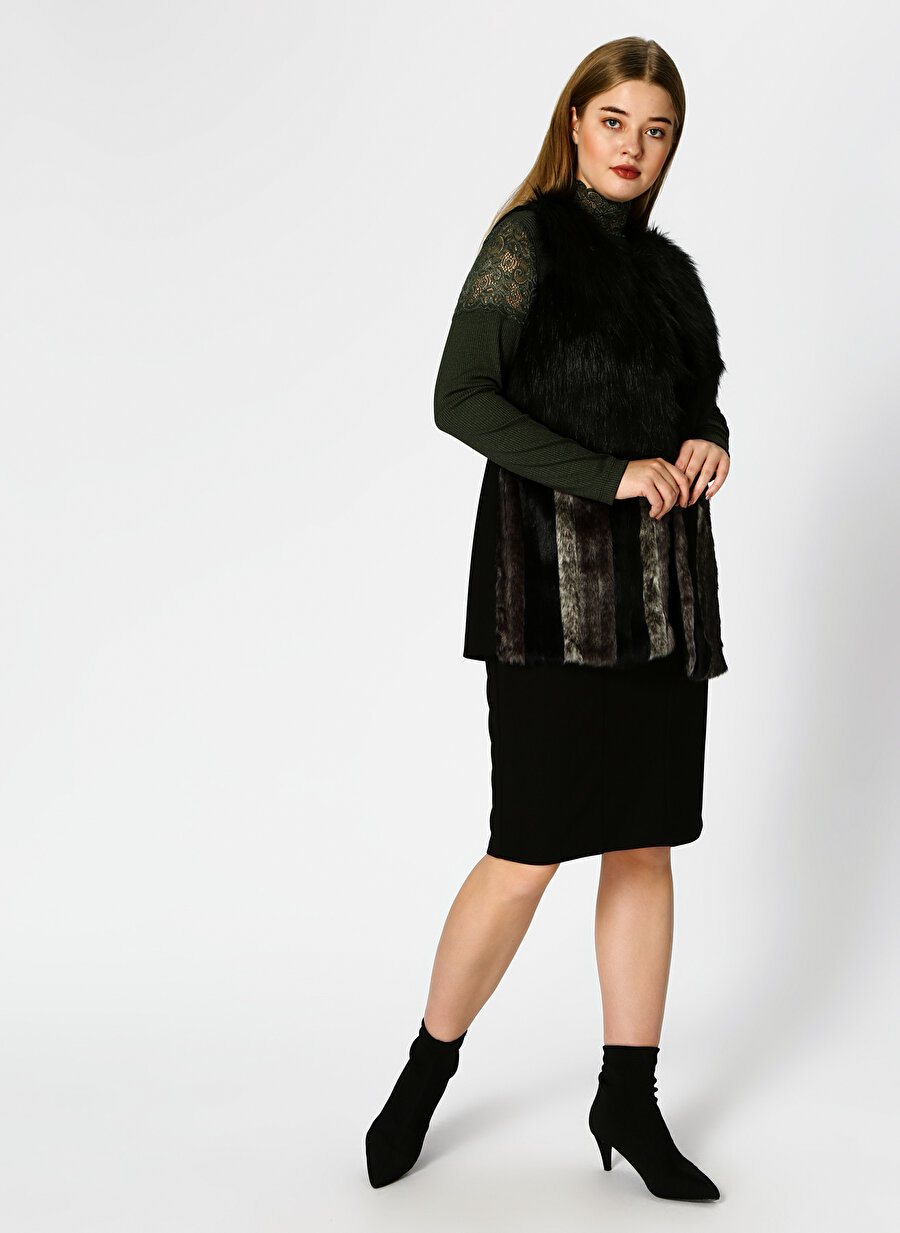 40 Siyah Selen Suni Kürk Yelek Kadın Giyim Ceket