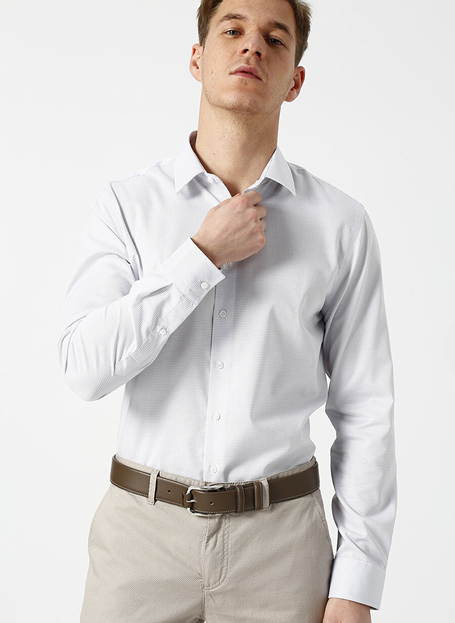 2XL Beyaz - Gri Fabrika Gömlek Erkek Giyim