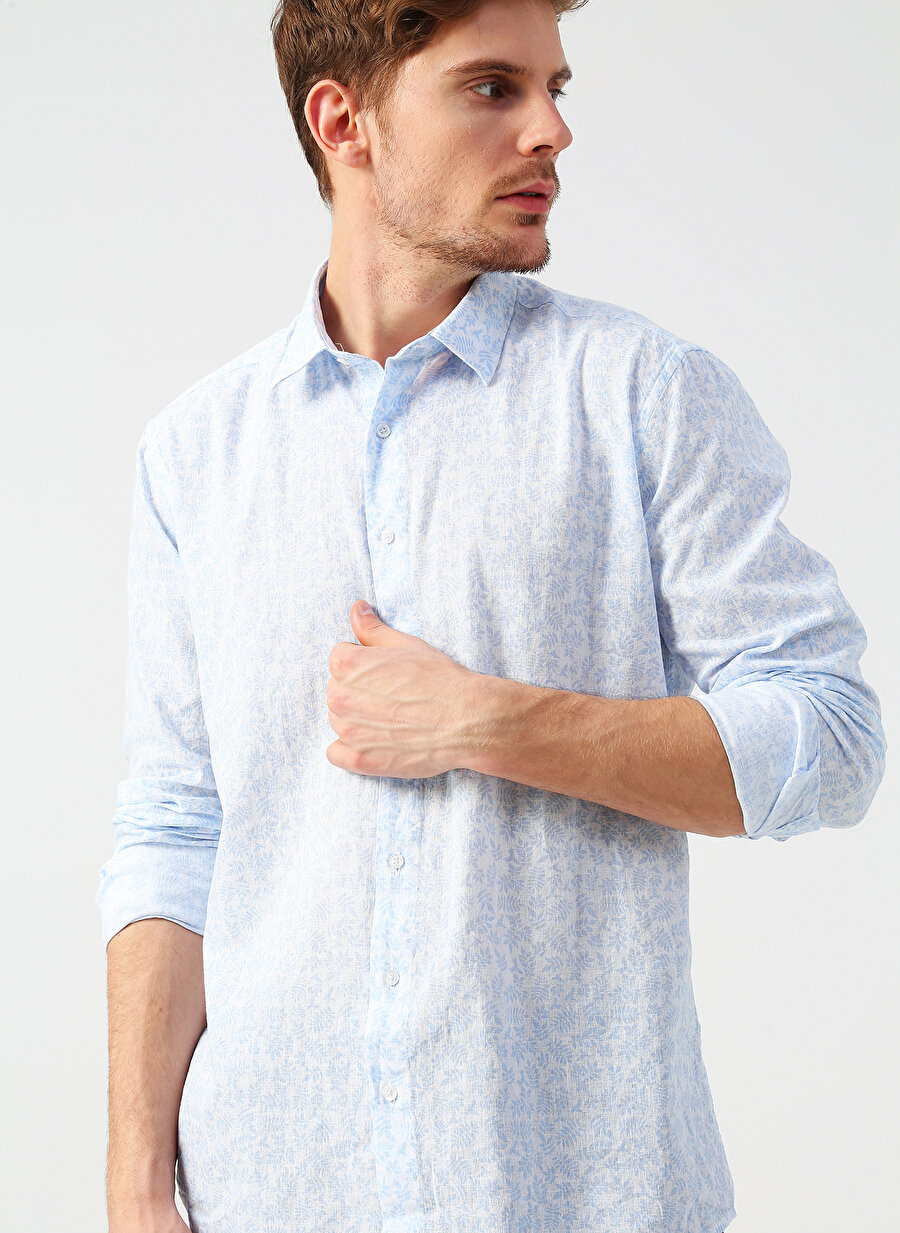M Beyaz - Mavi Fabrika Gömlek Erkek Giyim