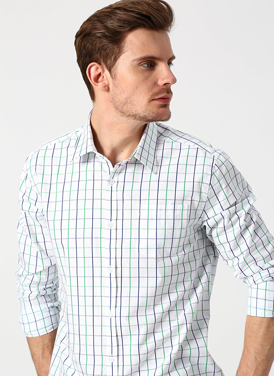 S Yeşil Cotton Bar Çizgili Regular Fit Gömlek Erkek Giyim