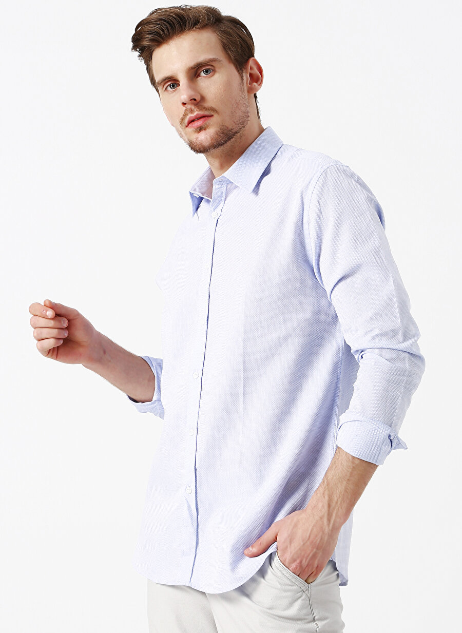 XL Mavi Cotton Bar Uzun Kollu Gömlek Erkek Giyim