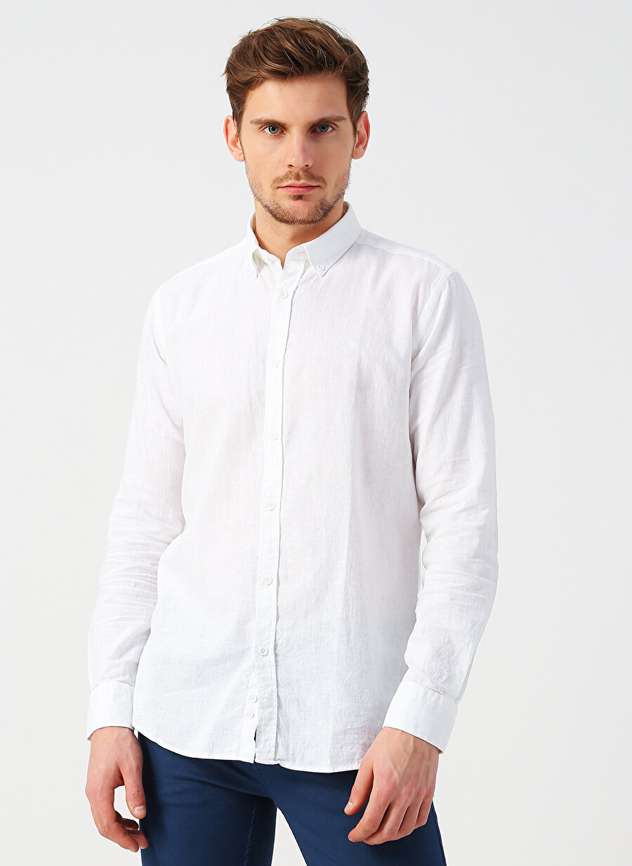 XL Beyaz Cotton Bar Regular Fit Gömlek Erkek Giyim