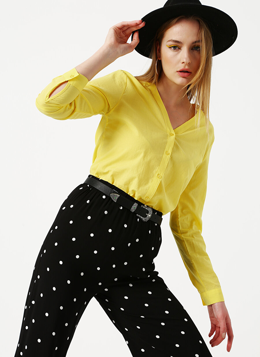 38 Sarı Limon Gömlek Kadın Giyim Bluz