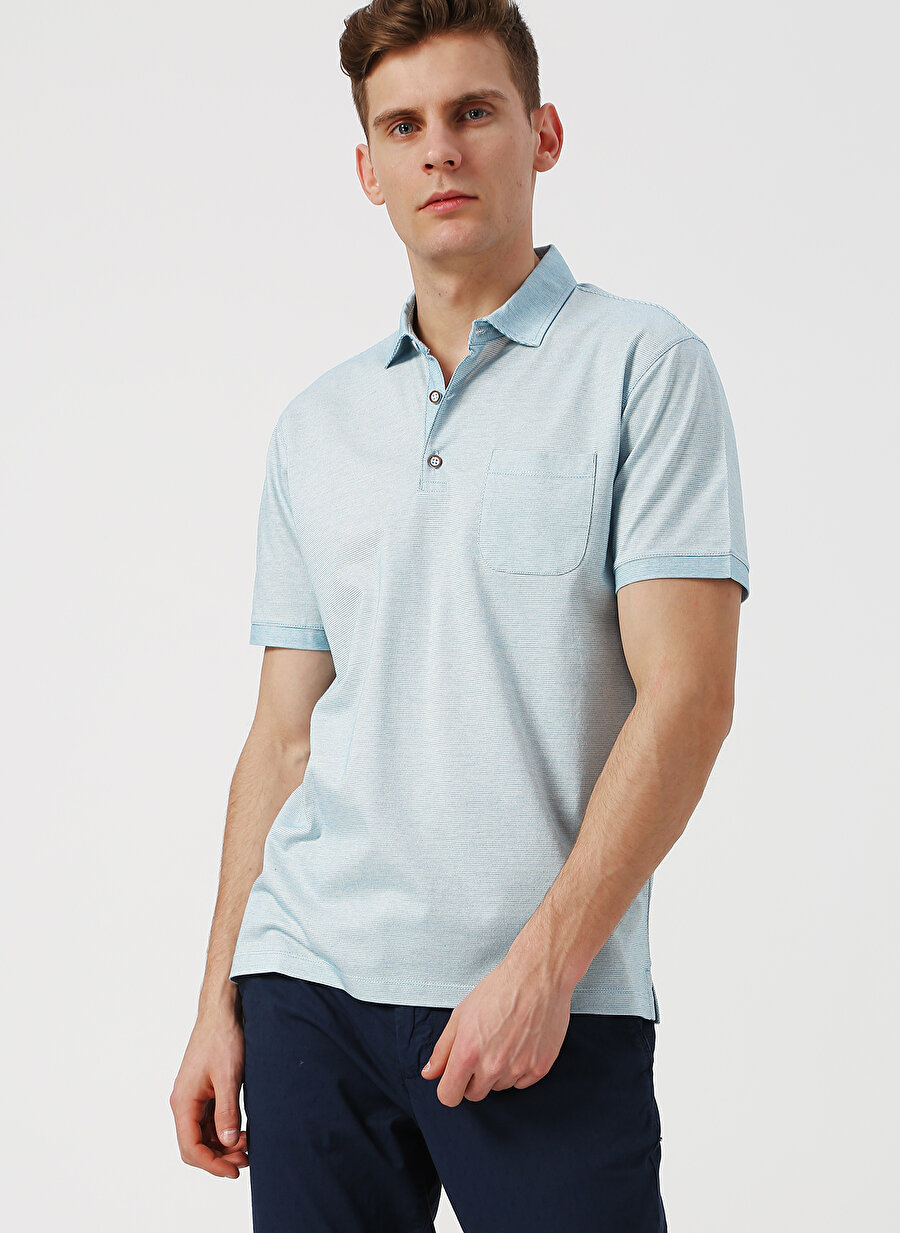 S Açık Mavi Cotton Bar Polo T-Shirt Erkek Giyim T-shirt Atlet
