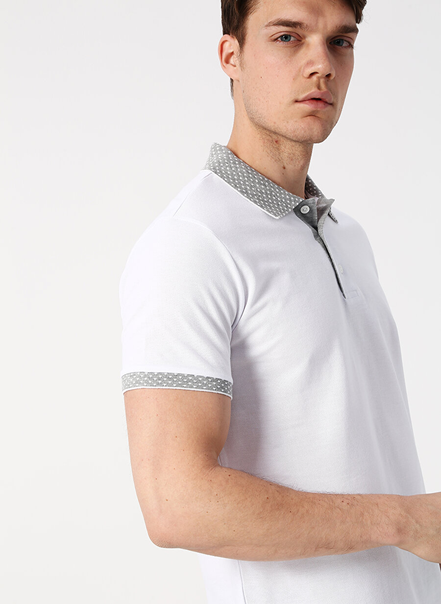 S Beyaz Cotton Bar Polo T-Shirt Erkek Giyim T-shirt Atlet