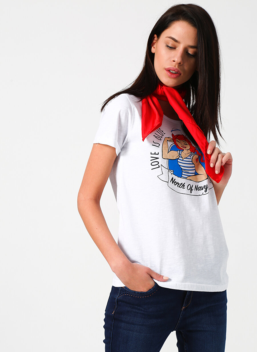 XL Beyaz North Of Navy T-Shirt Kadın Giyim T-shirt Atlet