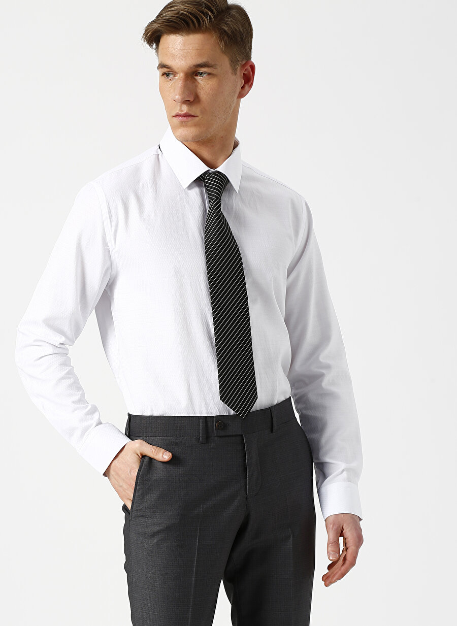 2XL Beyaz Cotton Bar Regular Fit Gömlek Erkek Giyim