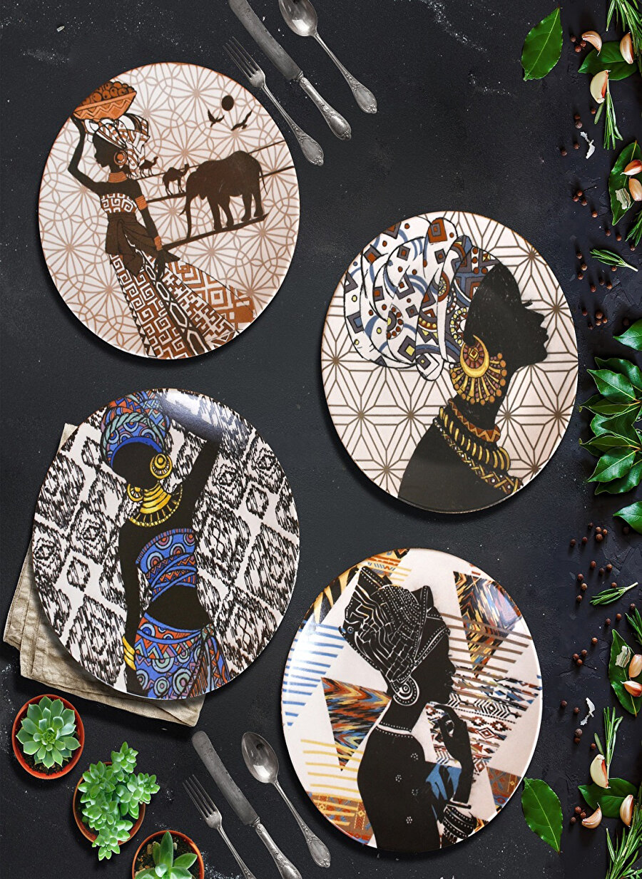 Standart unisex Çok Renkli Keramika Afrikalı Kadınlar Ege 20 cm 4 adet Pasta Tabağı Ev Mutfak Sofra Ürünleri Tabak