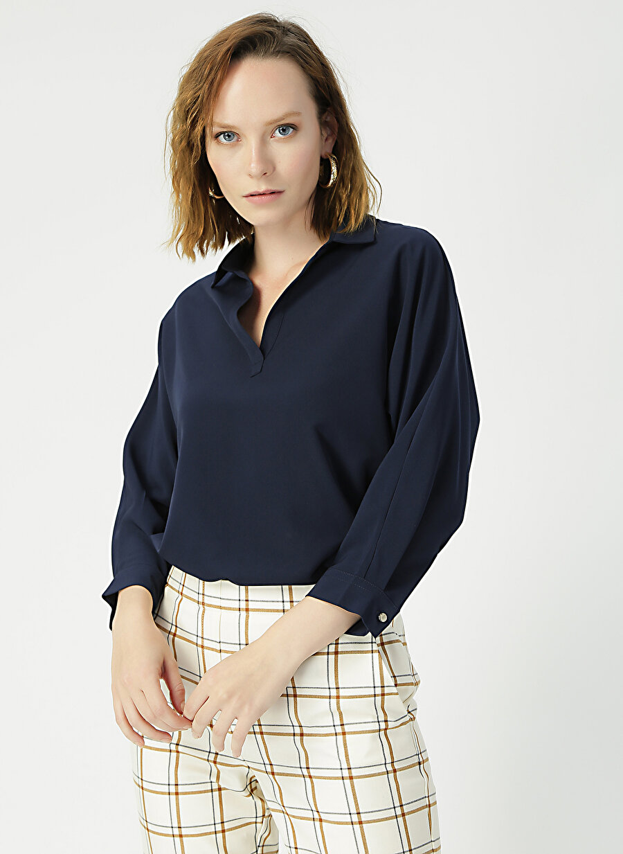 36 Lacivert Fabrika Bluz Kadın Giyim Gömlek
