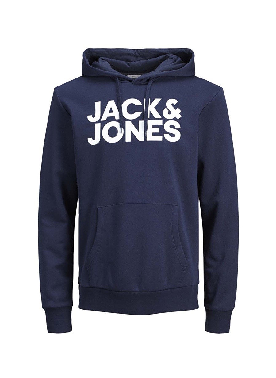 Jack & Jones Kapüşonlu Baskılı Koyu Lacivert Erkek Sweatshirt