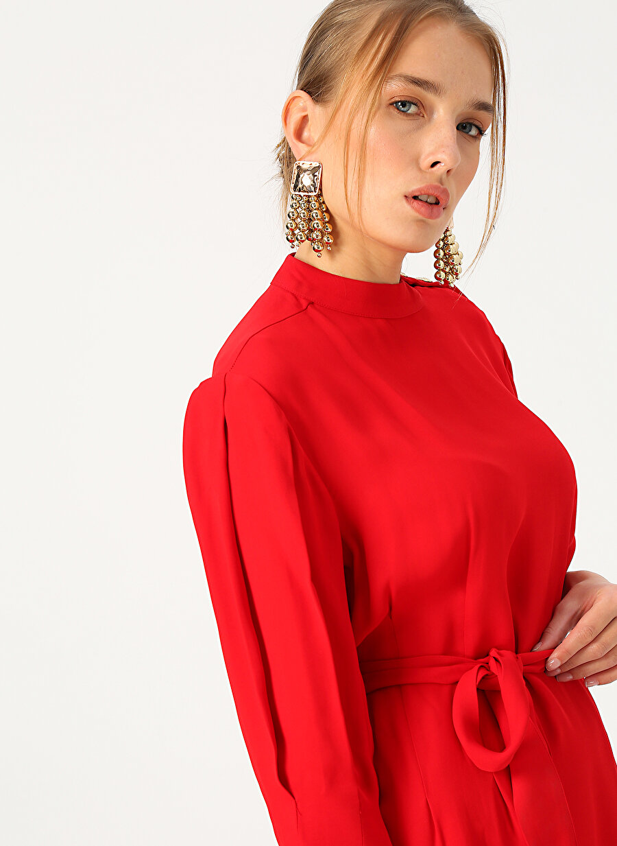 36 Kırmızı Random Beli Kuşaklı Elbise Kadın Giyim