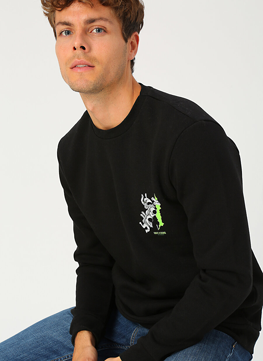 XS Siyah Only amp; Sons & Sweatshırt Spor Erkek Giyim Sweatshirt