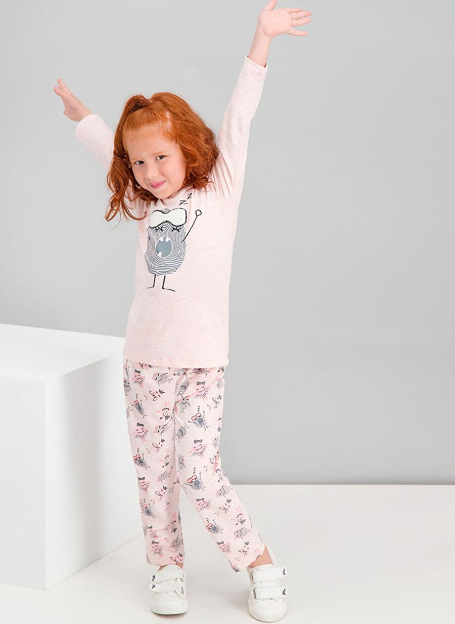 Roly Poly RP1554-G Pembe Melanj Kız Çocuk Pijama Takımı