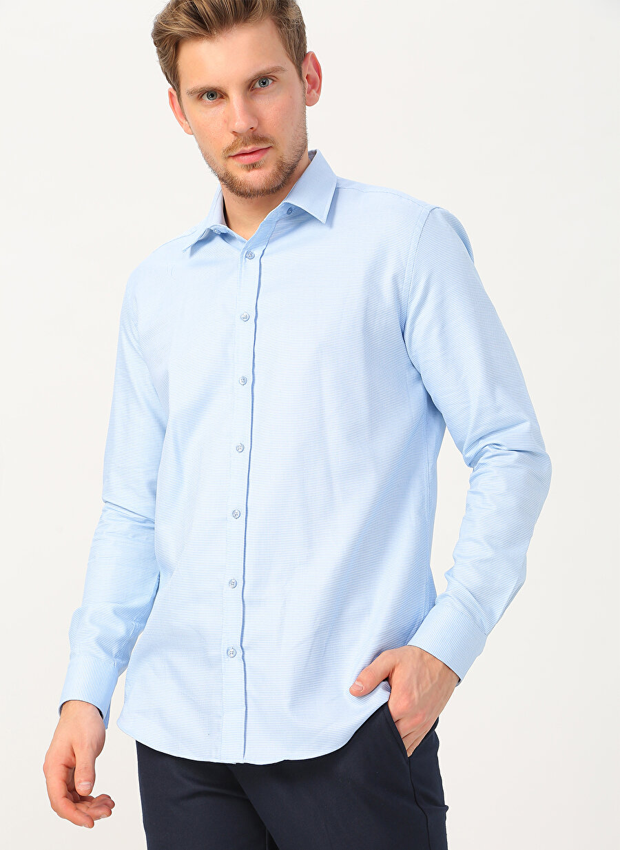 M Mavi Cotton Bar Uzun Kollu Gömlek Erkek Giyim