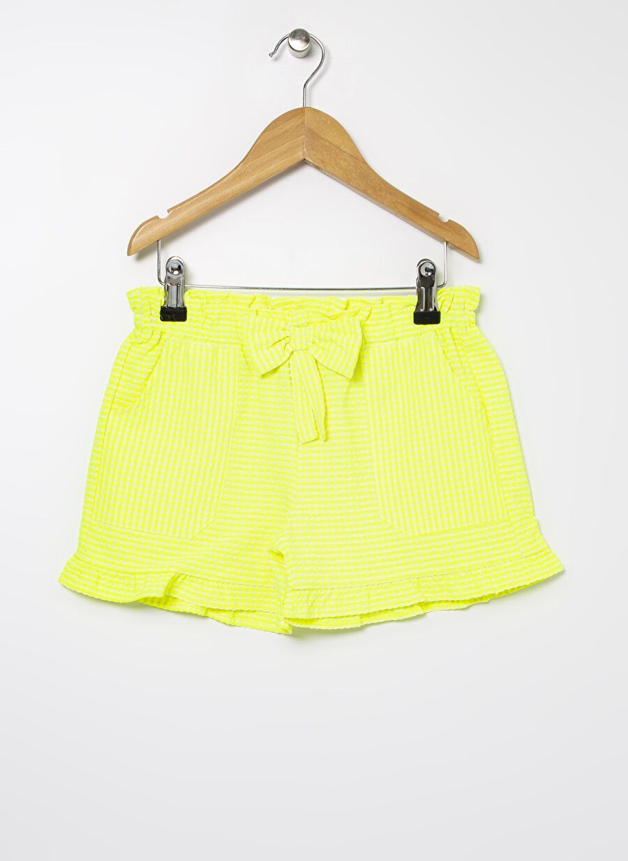 Limon Beli Lastikli Mini Neon Sarı Kız Çocuk Şort