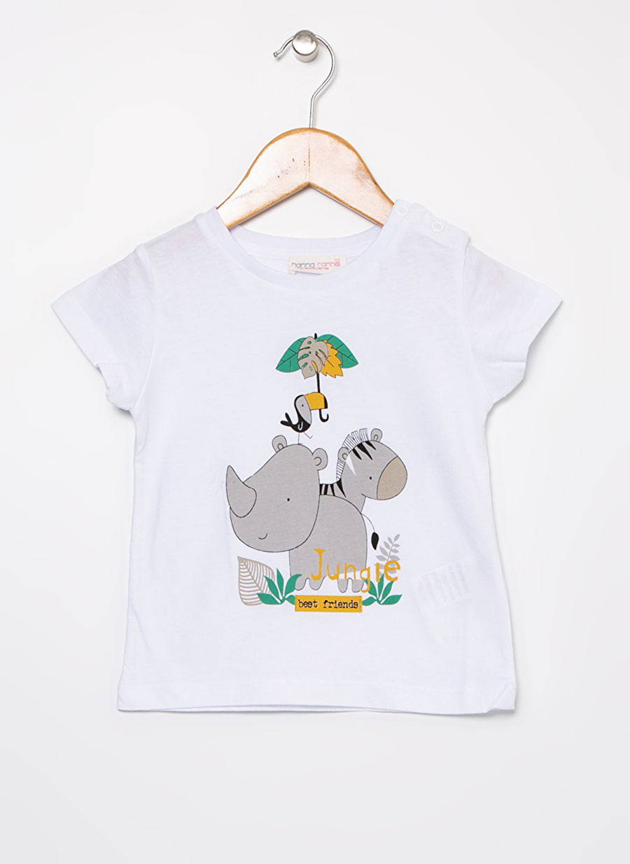 Mammaramma SB-30 Bisiklet Yaka Standart Kalıp Beyaz Bebek T-Shirt