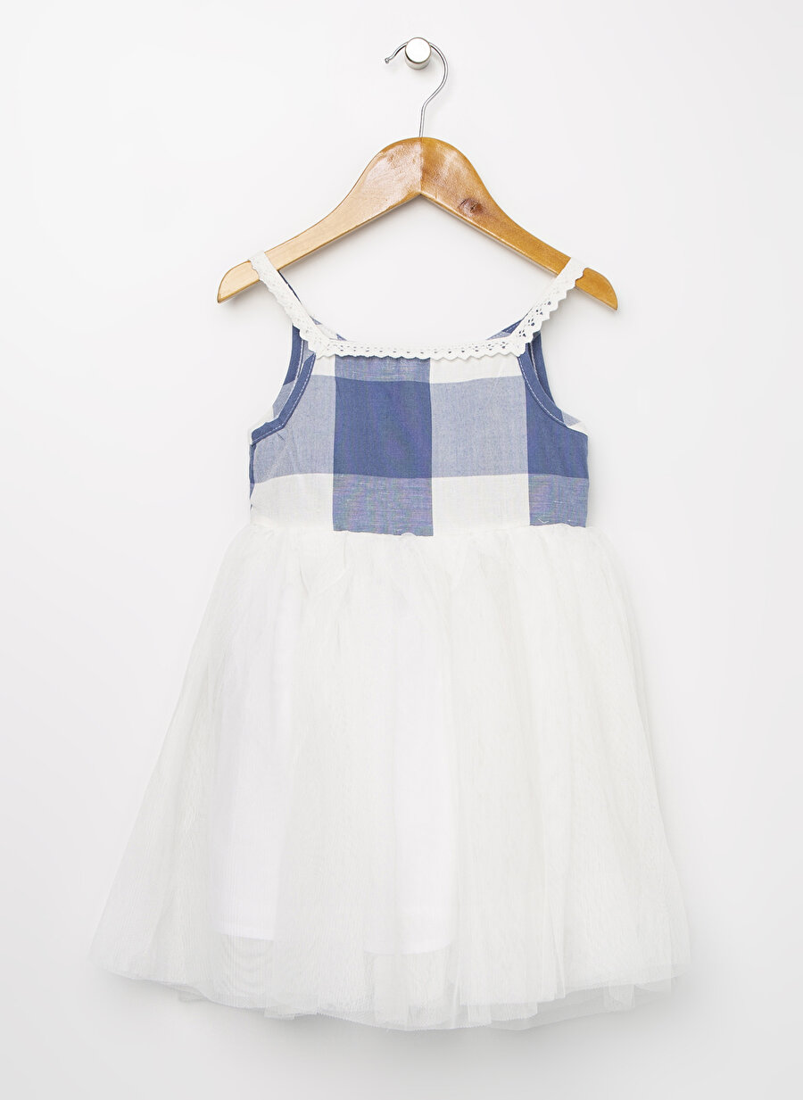Koton İnce Askılı Kolsuz Mavi Beyaz Kız Çocuk Elbise
