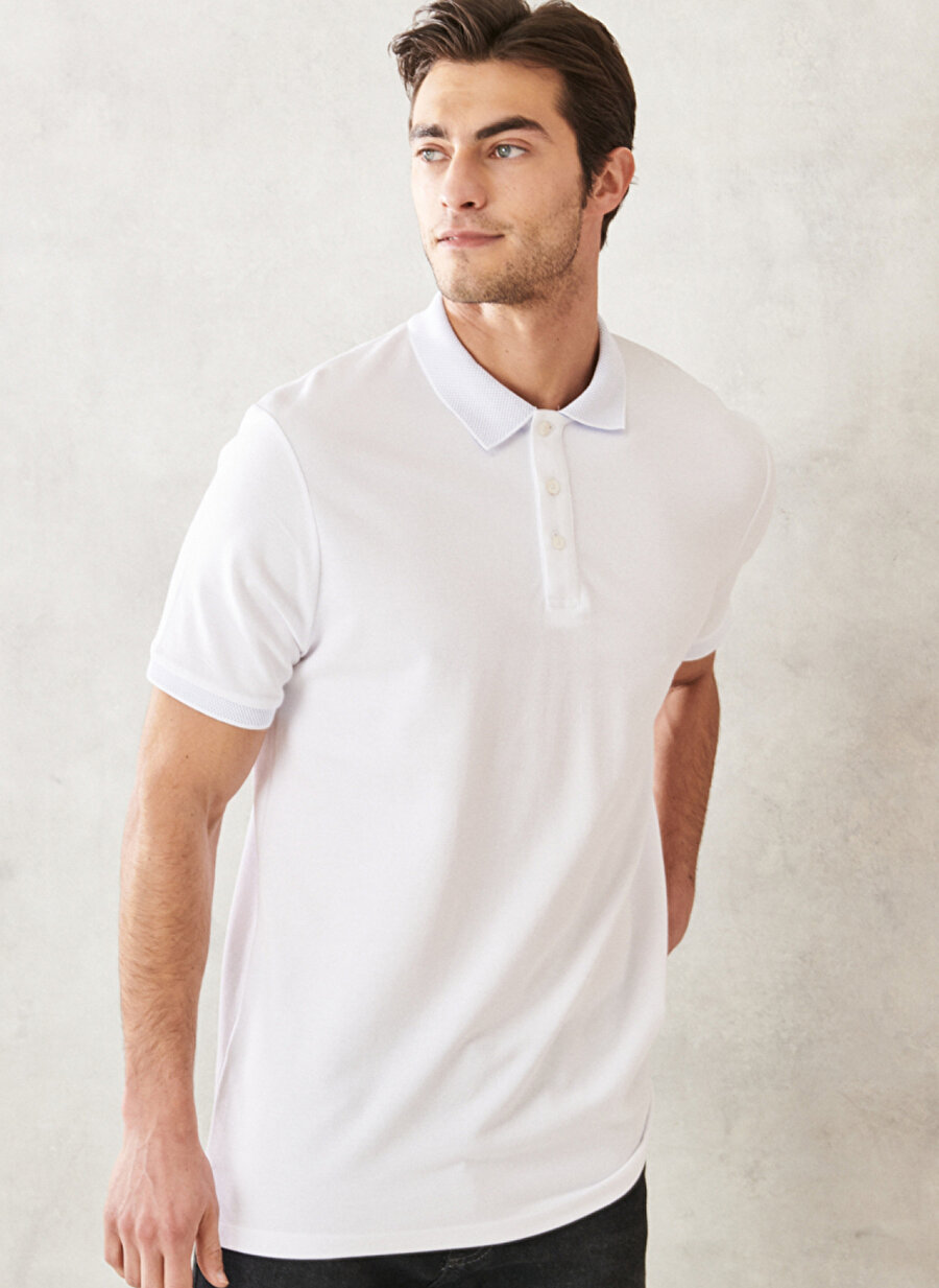 Altınyıldız Classics Düz Beyaz Erkek Polo T-Shirt 4A4820200001