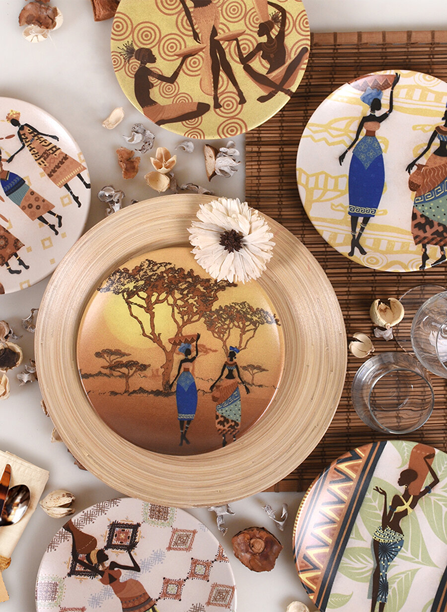 Standart unisex Çok Renkli Keramika 18105 Afrikalı Kadınlar 20 cm 6 Adet Pasta Tabağı Ev Mutfak Sofra Ürünleri Tabak