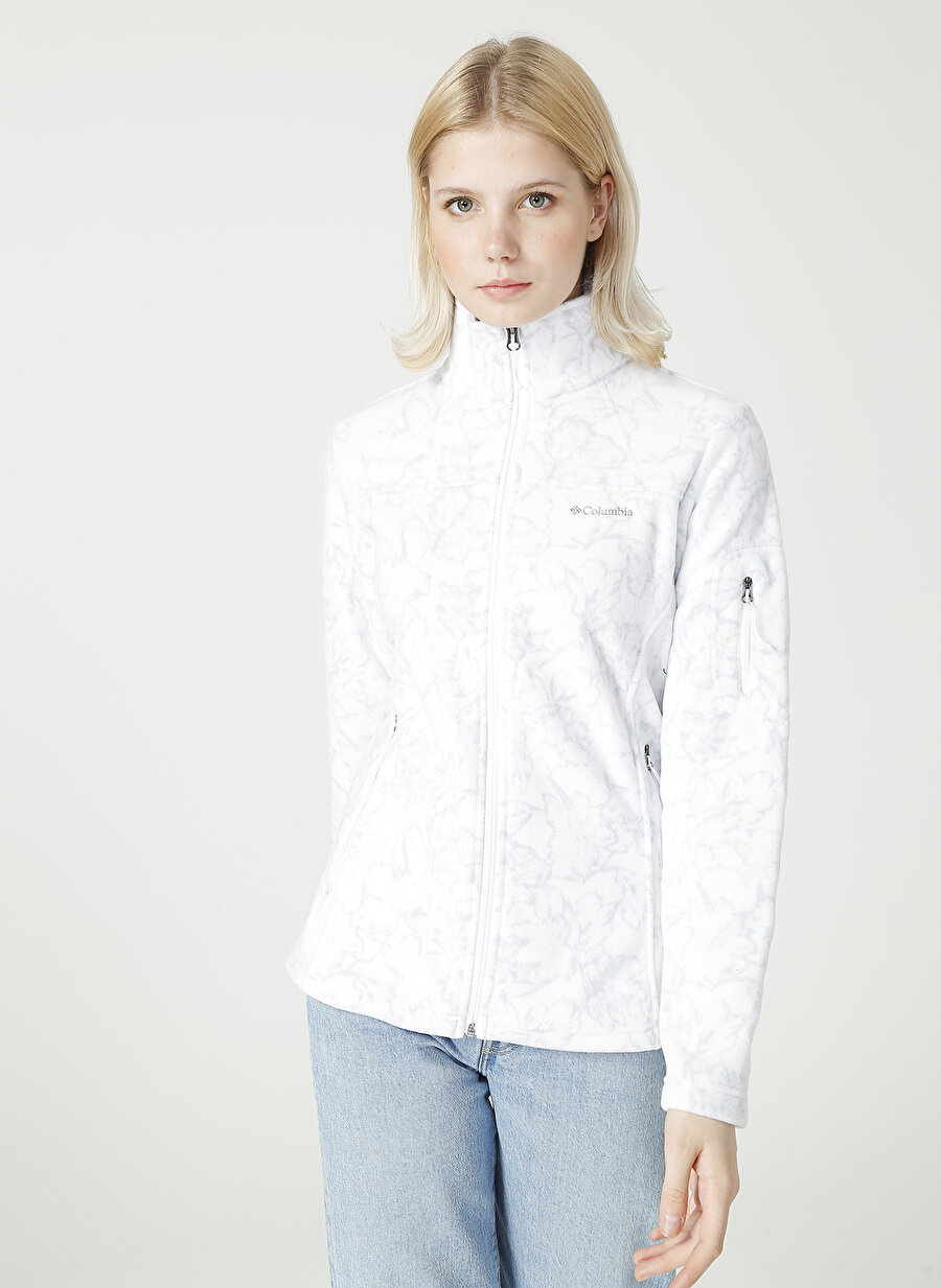 Columbia EL1012 Fast Trek Printed Jkt Dik Yaka Normal Kalıp Düz Beyaz Kadın Polar Sweatshirt