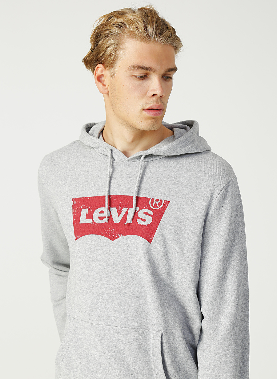 Levis 19622-0008 Kapüşonlu Standart Düz Gri Erkek Sweatshirt