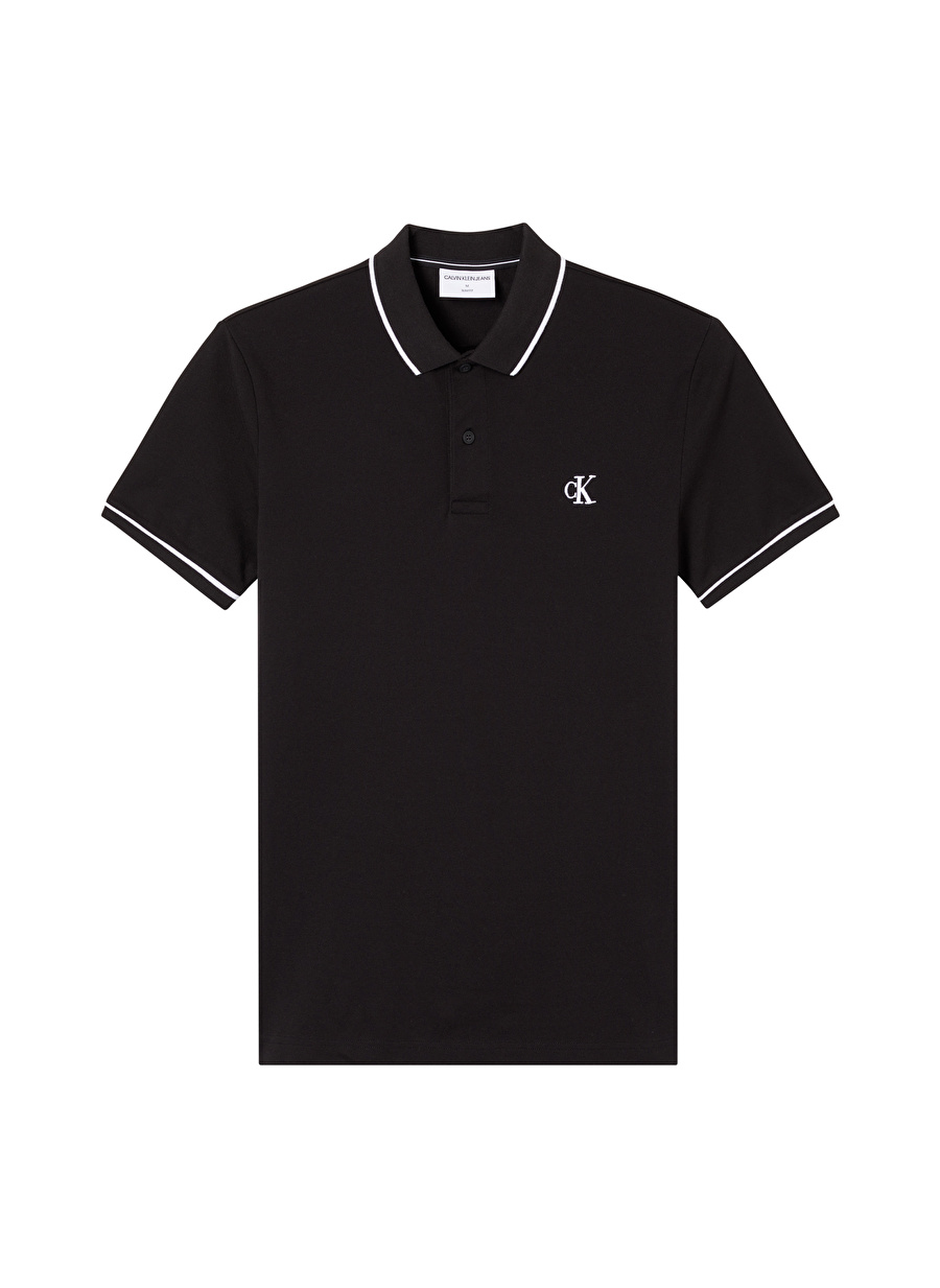 Calvin Klein Jeans Polo Dar Düz Erkek Siyah Polo T-Shirt J30J315603-BAE TIPPING SLIM POLO