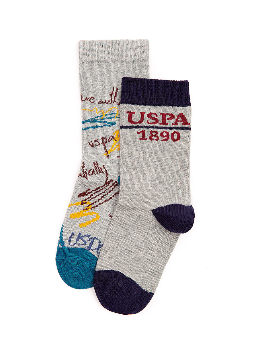 U.S. Polo Assn. Gri Melanj Erkek Çocuk Desenli Paketli Çorap ALERON-VR086