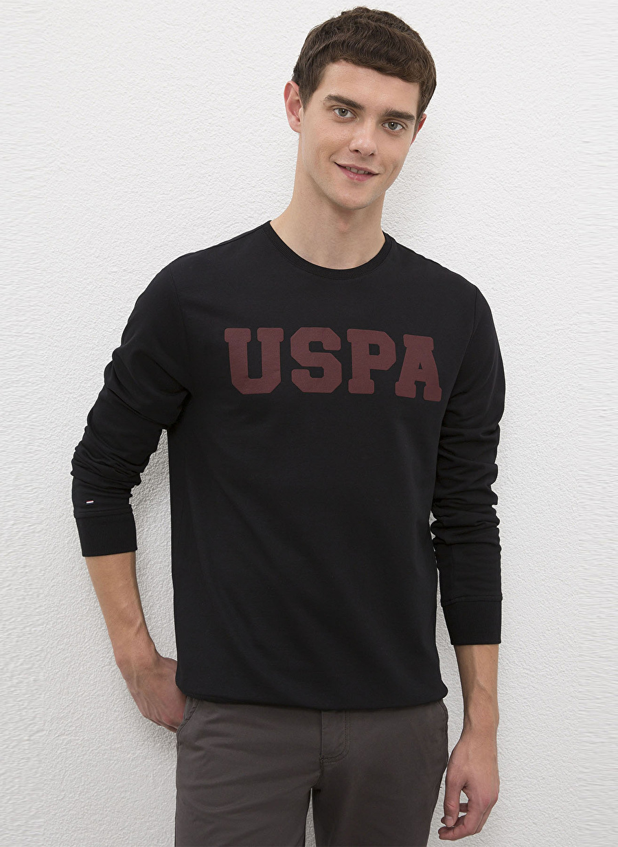 U.S. Polo Assn. Bisiklet Yaka  Siyah Erkek Sweatshirt