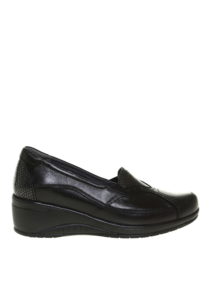 Forelli 57603-G Deri Kalın Topuk Slip On Siyah Kadın Ayakkabı