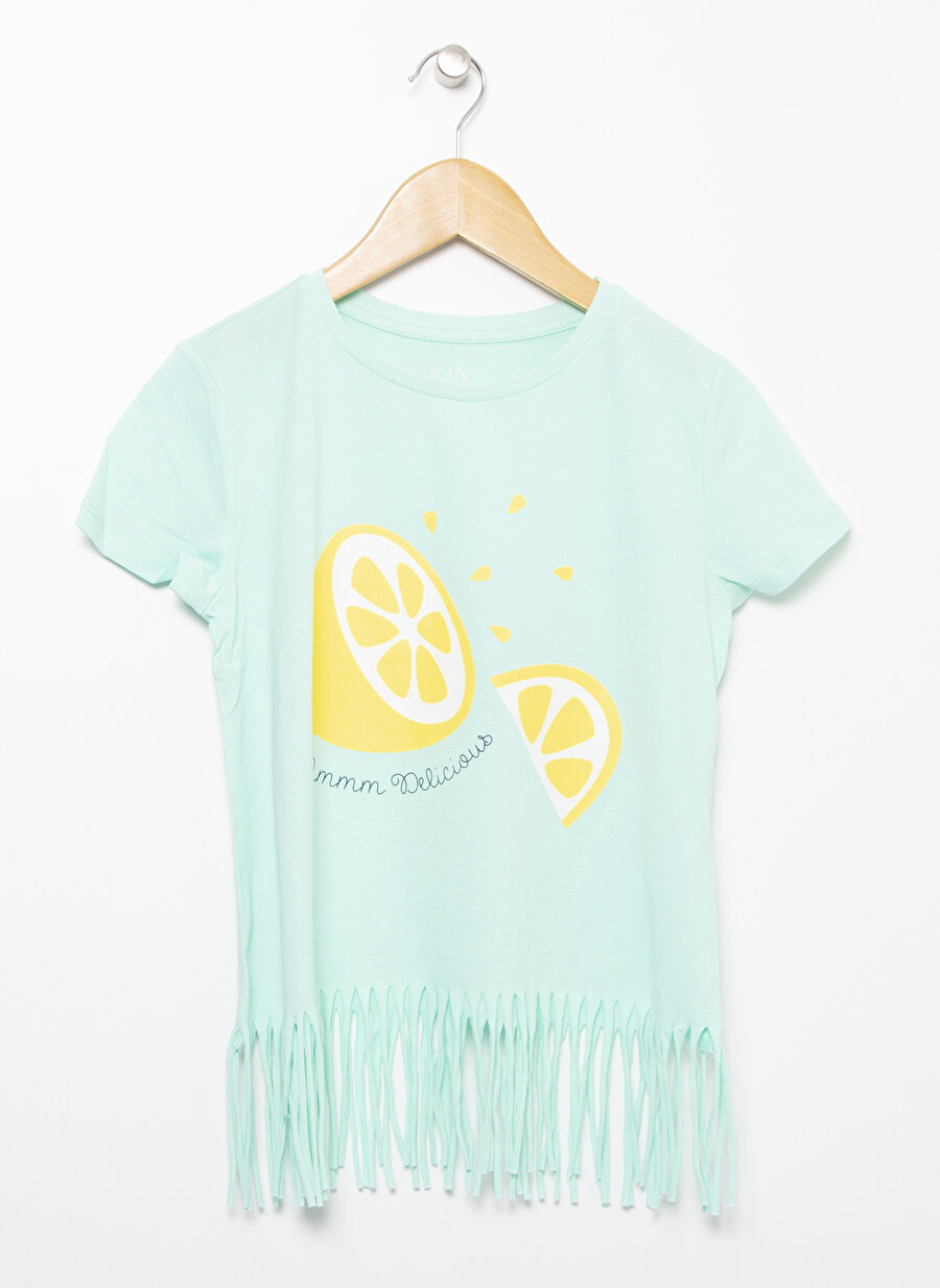 Limon Bisiklet Yaka Baskılı Kız Çoçuk T-Shirt