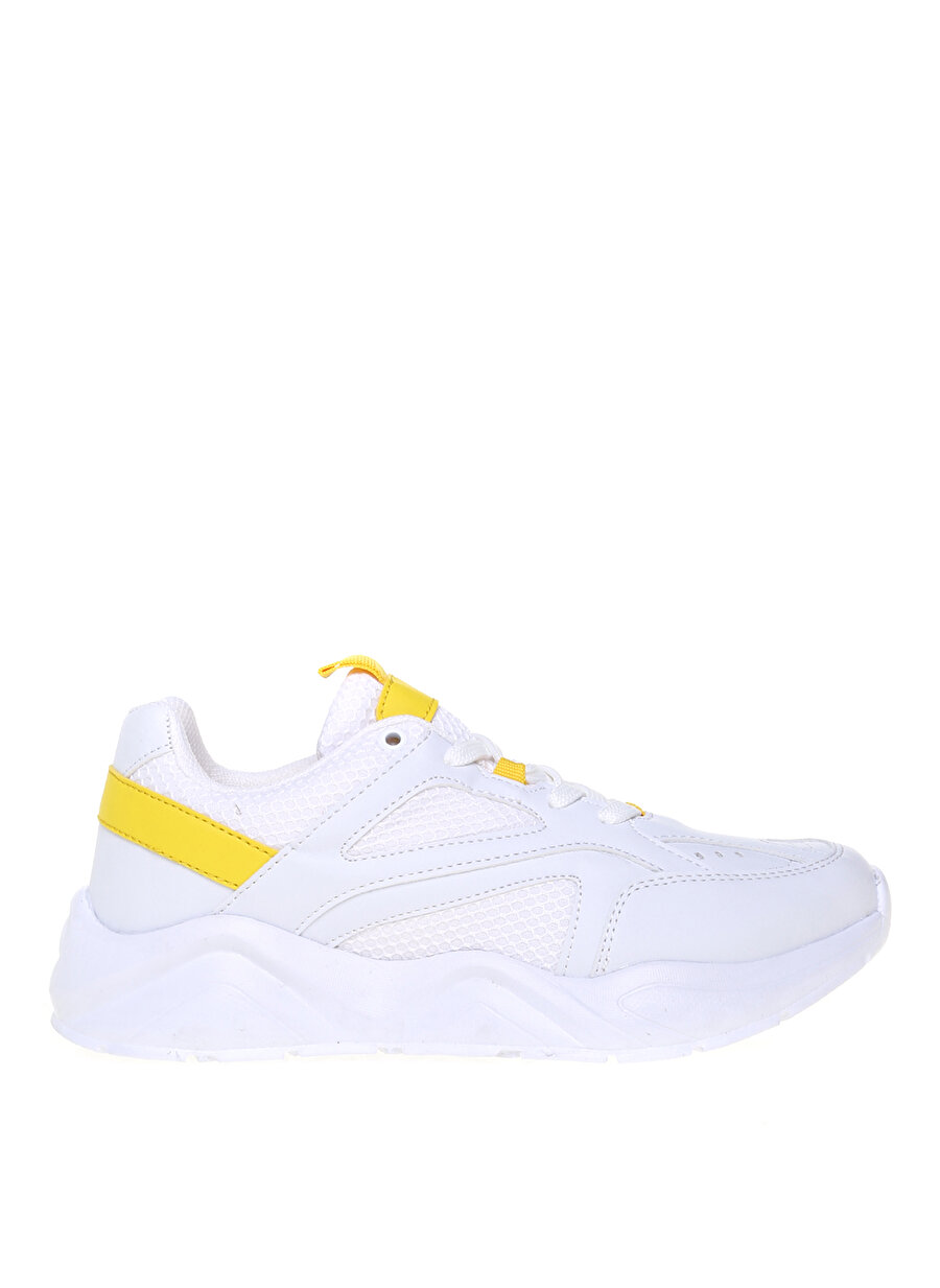 Limon Tekstil + Suni Deri Beyaz Sarı Detaylı Kadın Sneaker