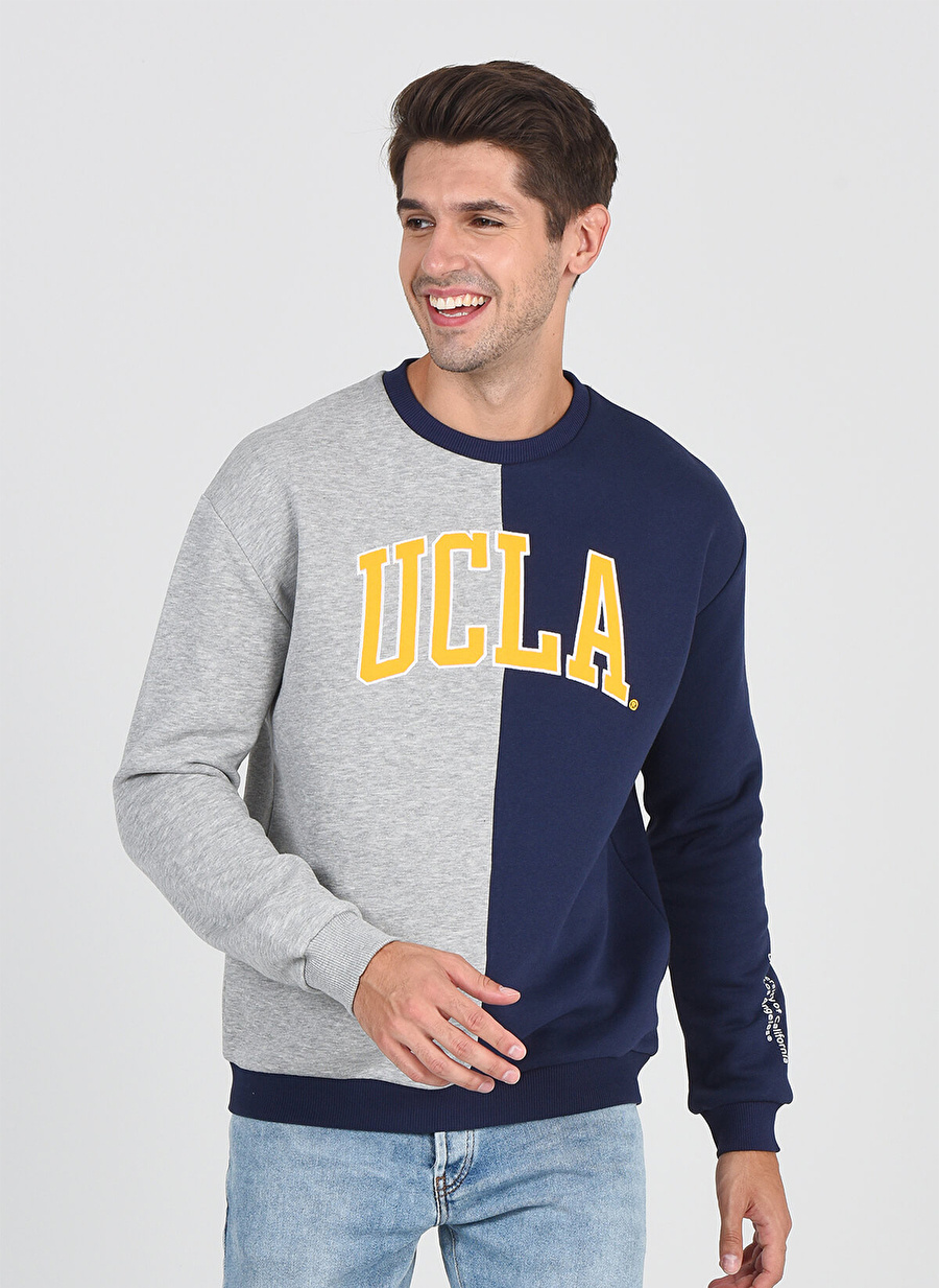 Ucla REDDLEY Bisiklet Yaka  Oversized Nakışlı Lacivert Erkek Sweatshirt