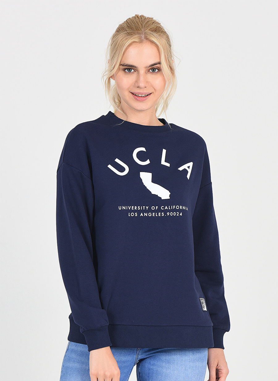 Ucla ALAMEDA Bisiklet Yaka  Rahat Kalıp Baskılı Lacivert Kadın Sweatshirt