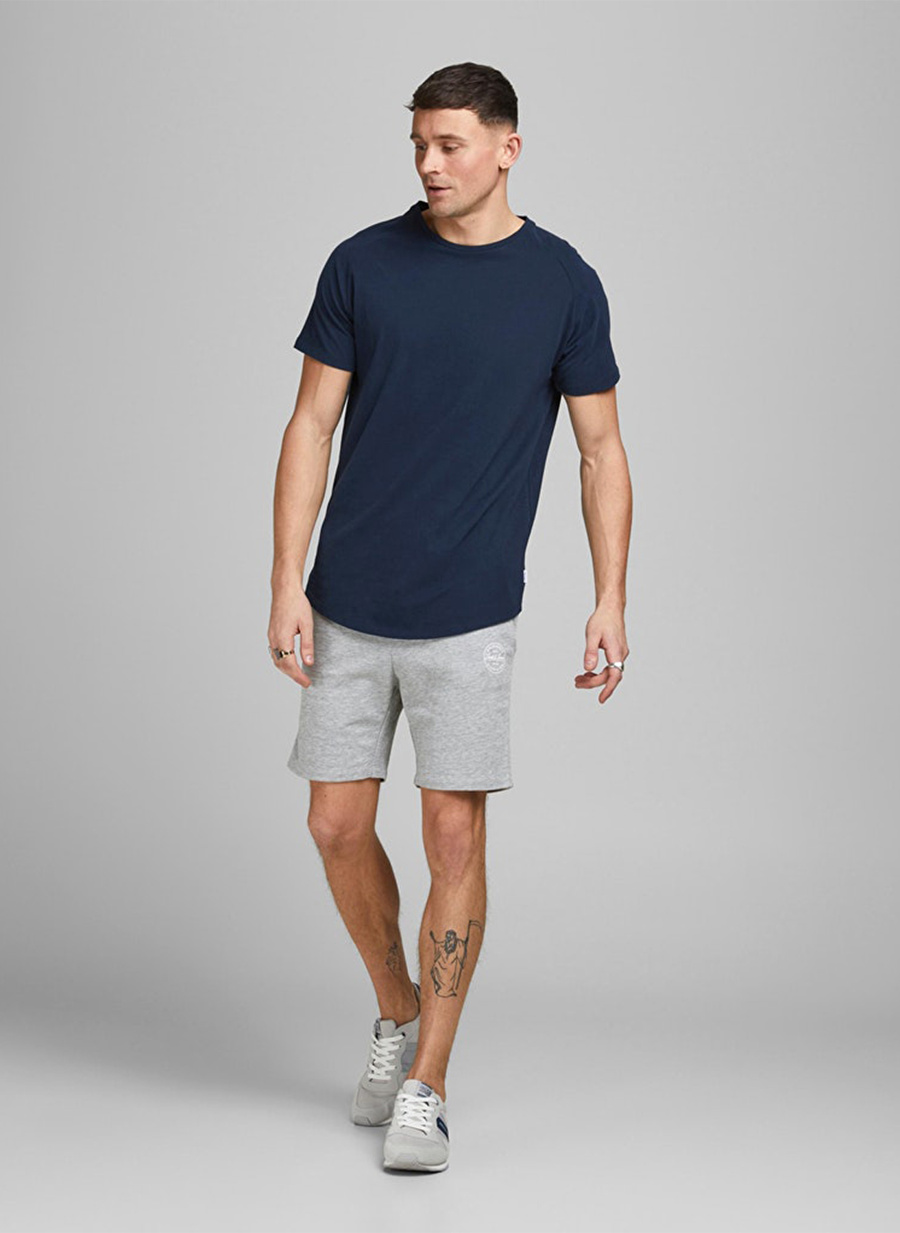 Jack & Jones 12182595_Jji Shark  Normal Bel  Düz Gri Melanj Erkek Şort