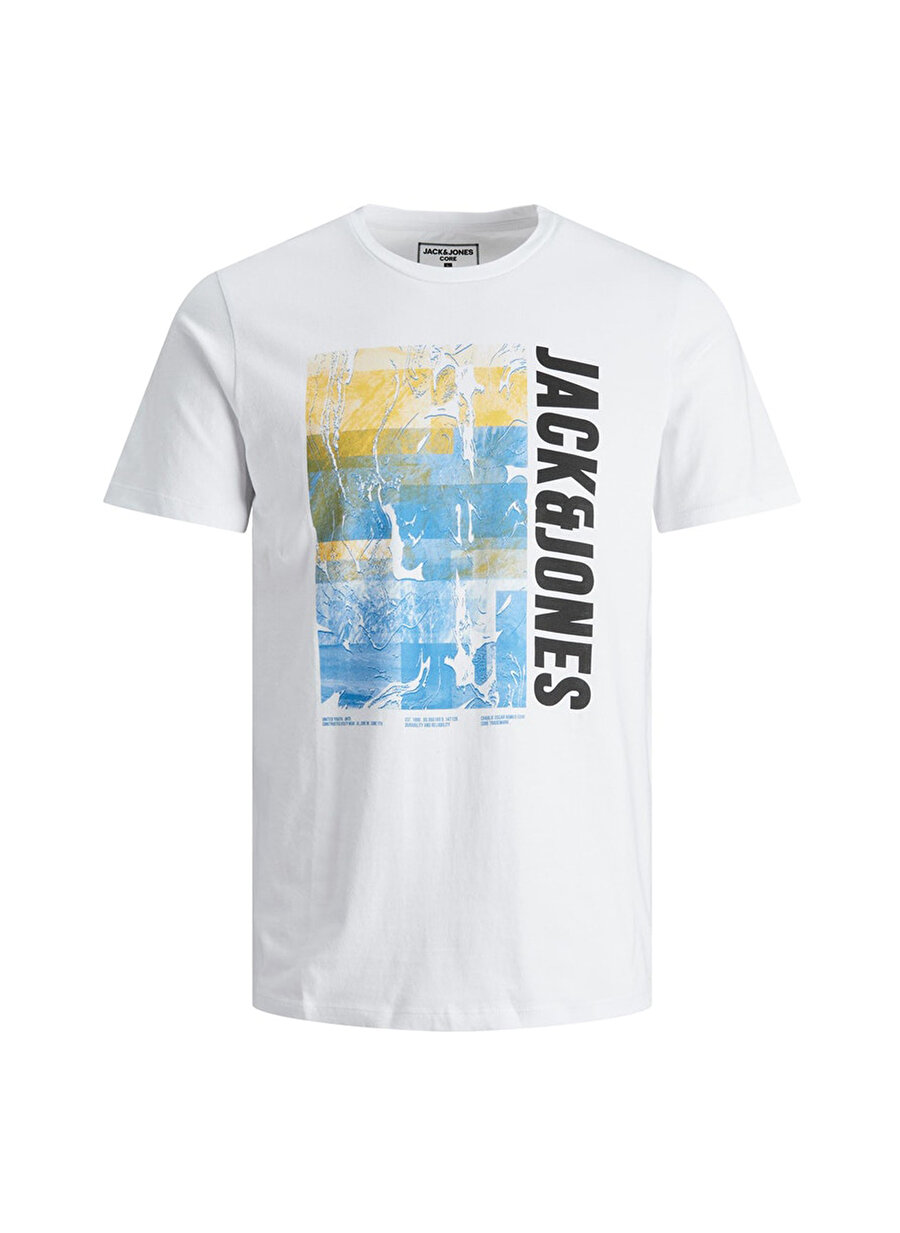 Jack & Jones Bisiklet Yaka Kısa Kol Baskılı Slim Fit Beyaz Erkek T-Shirt