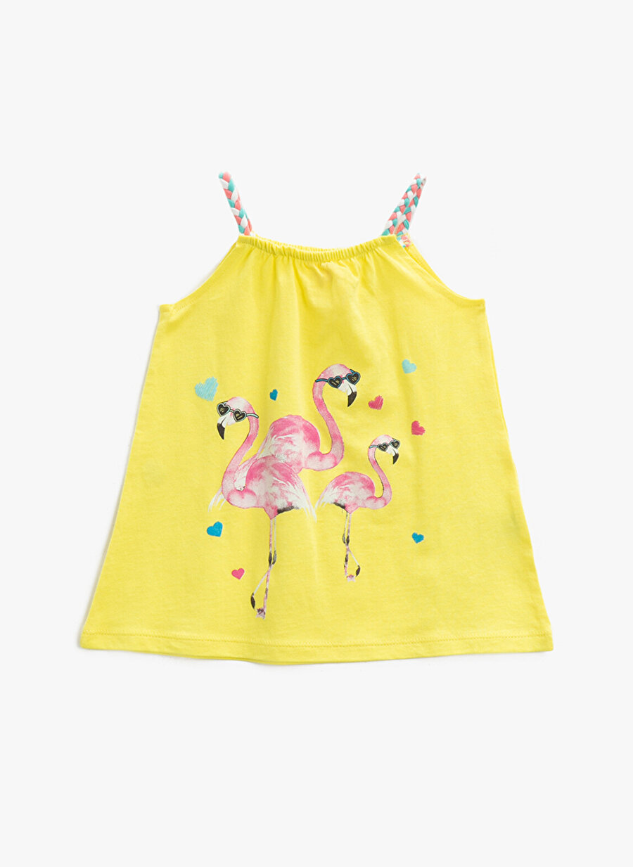 Koton 1YMG89238ZK Askılı Baskılı Sarı Kız Bebek Elbise