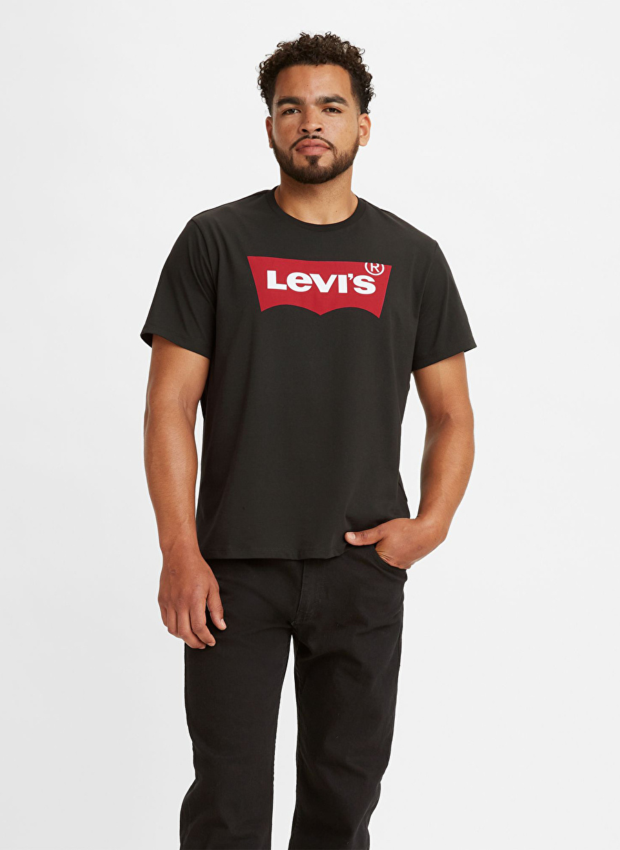 Levis Siyah Bisiklet Yaka Baskılı ErkekT-Shirt